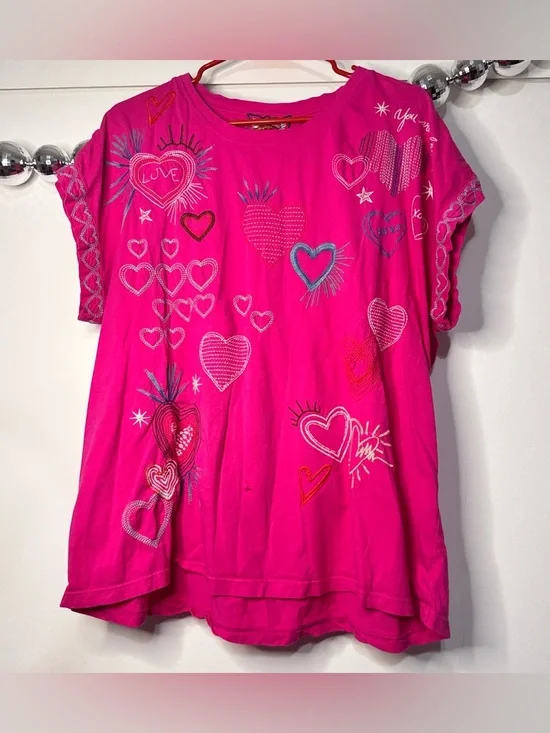 Johnny Was Amour Short Sleeve Embroidered Tee Short Sleeve Shirt - Picture 4 of 7